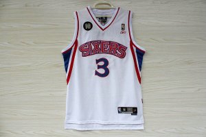 Maillot De Basket Philadelphia 76ers Allen Iverson 3 10th Anniversary Engrener Antique Blanc